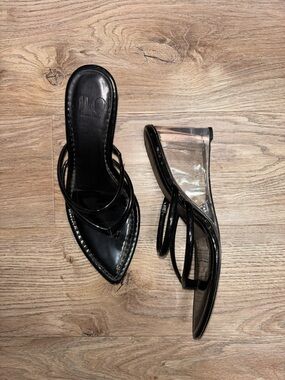 Jennifer Lopez Black Pointed Toe Clear-Strap Heeled Sandals